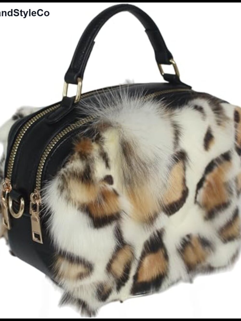 Genuine Fox Fur Square Clutch Detachable Crossbody Strap Leather Handbag